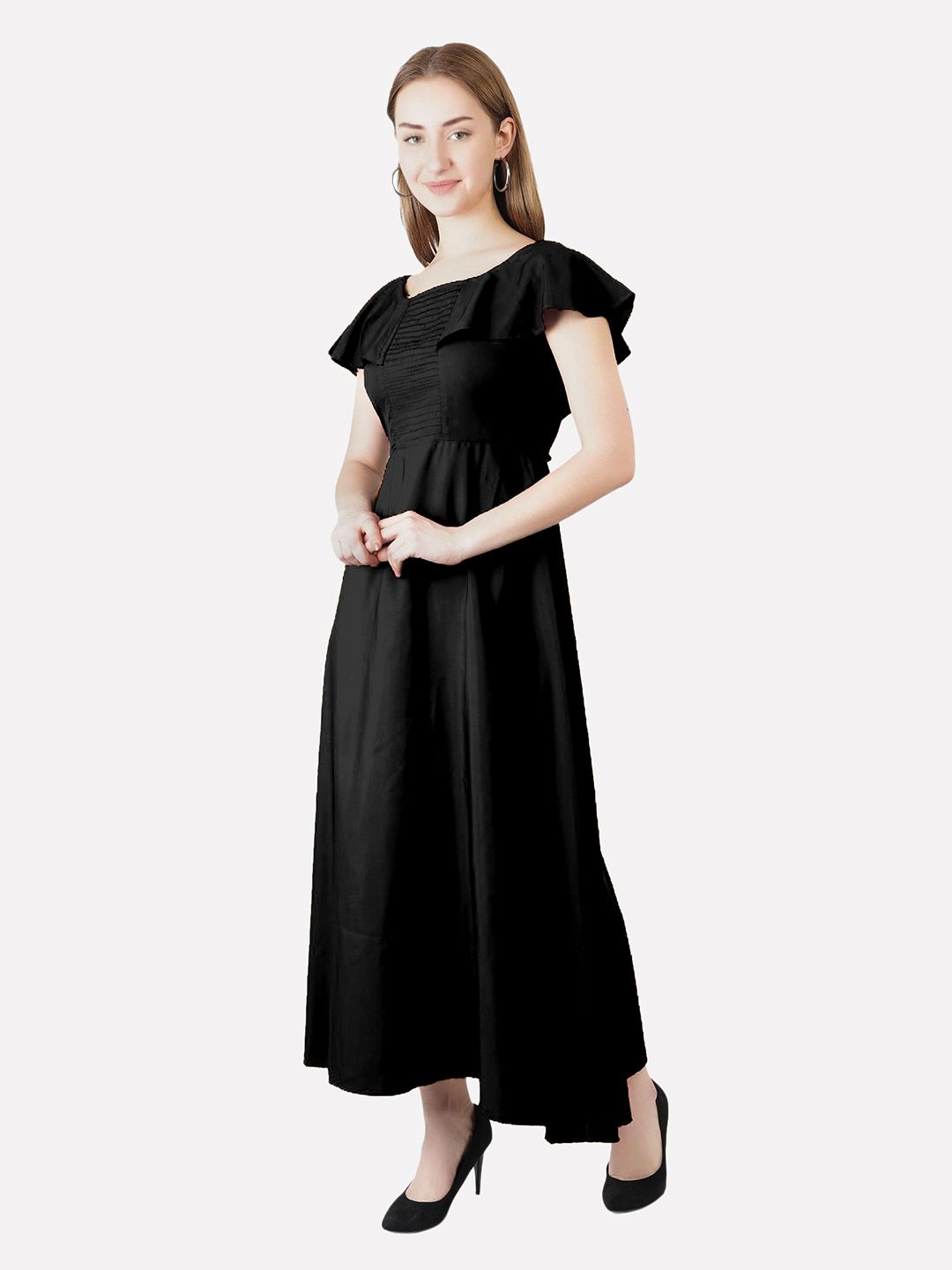 Black Solid Maxi Dress — view 9