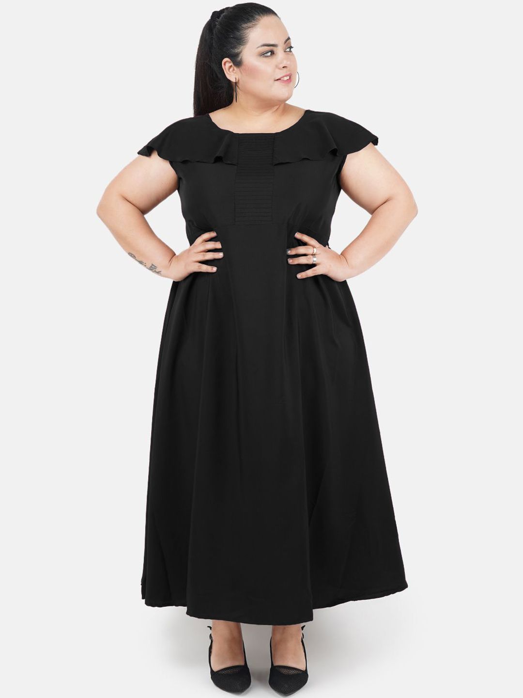 Black Solid Maxi Plus Size Dress — view 1