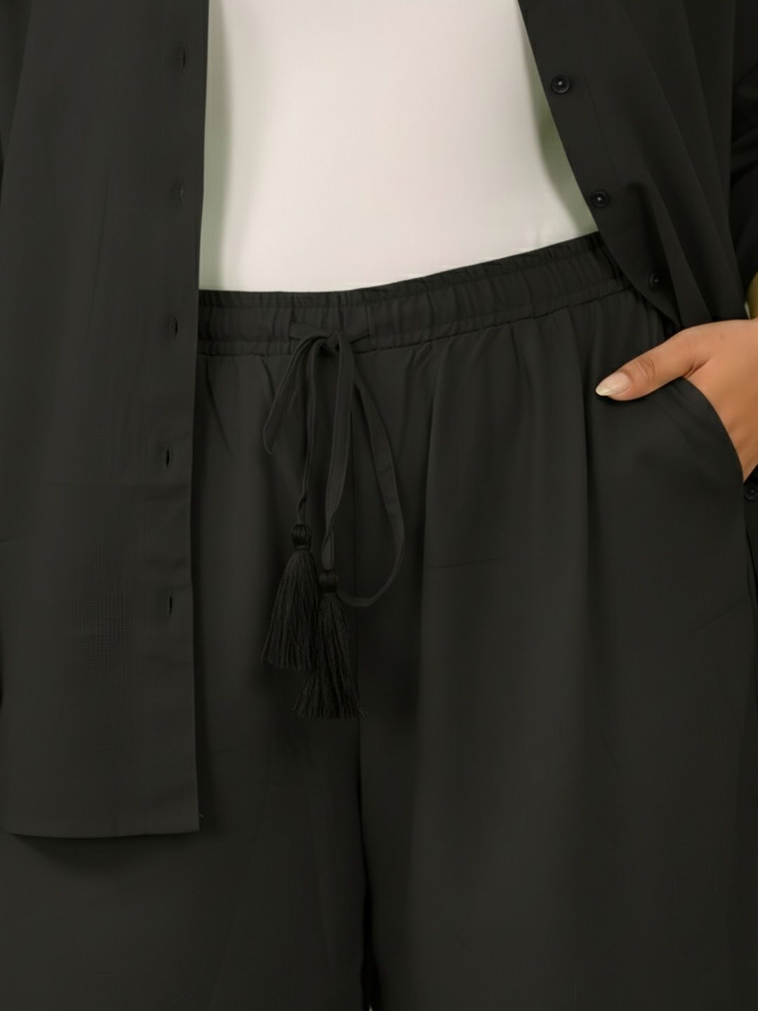 Black Solid Shirt And Short Set — view 2