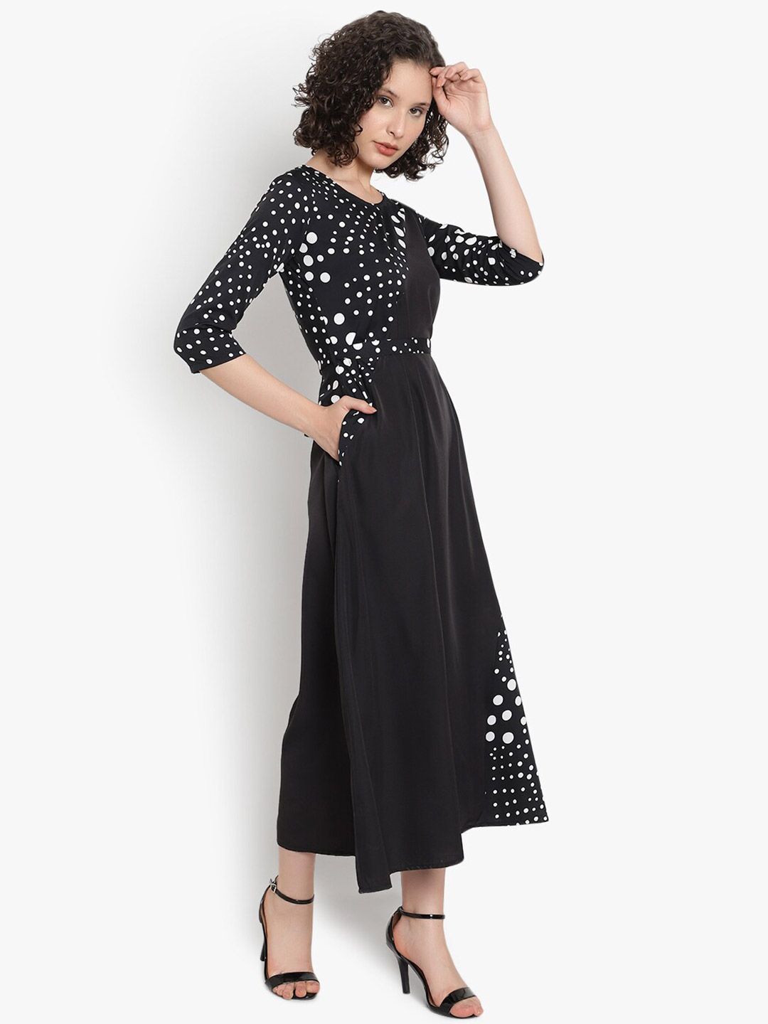 Black & White Polka Dot Print Dress — view 3
