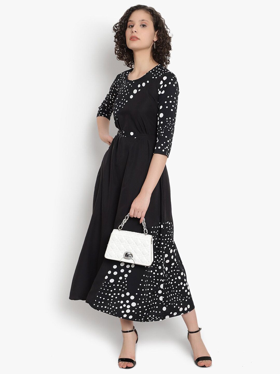 Black & White Polka Dot Print Dress — view 6