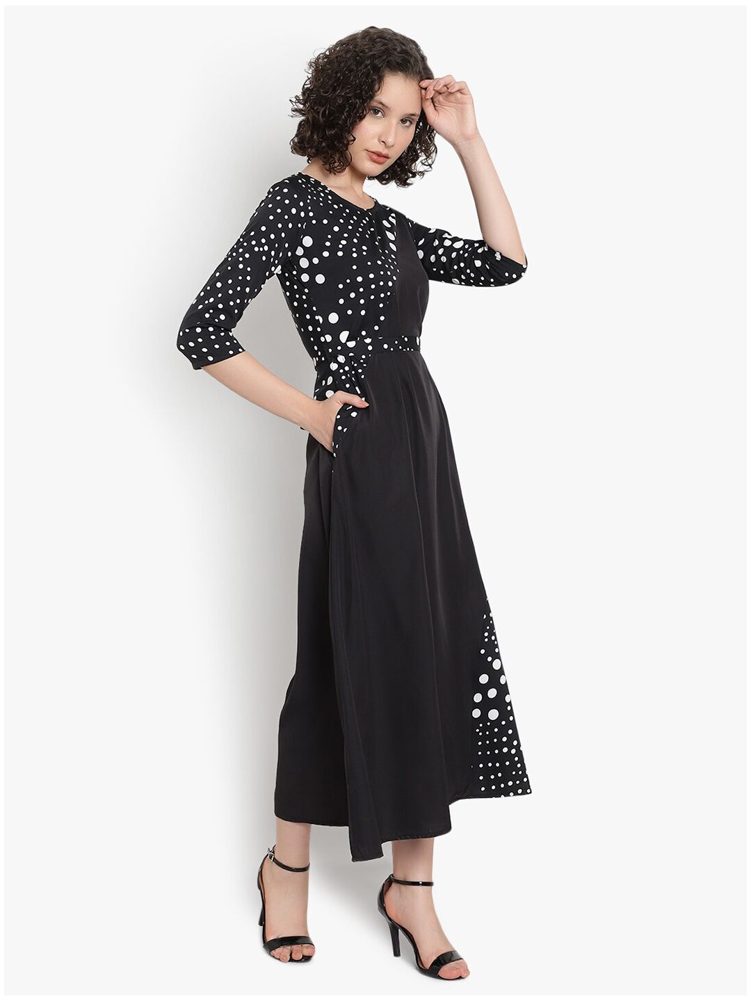 Black & White Polka Dot Print Dress — view 7
