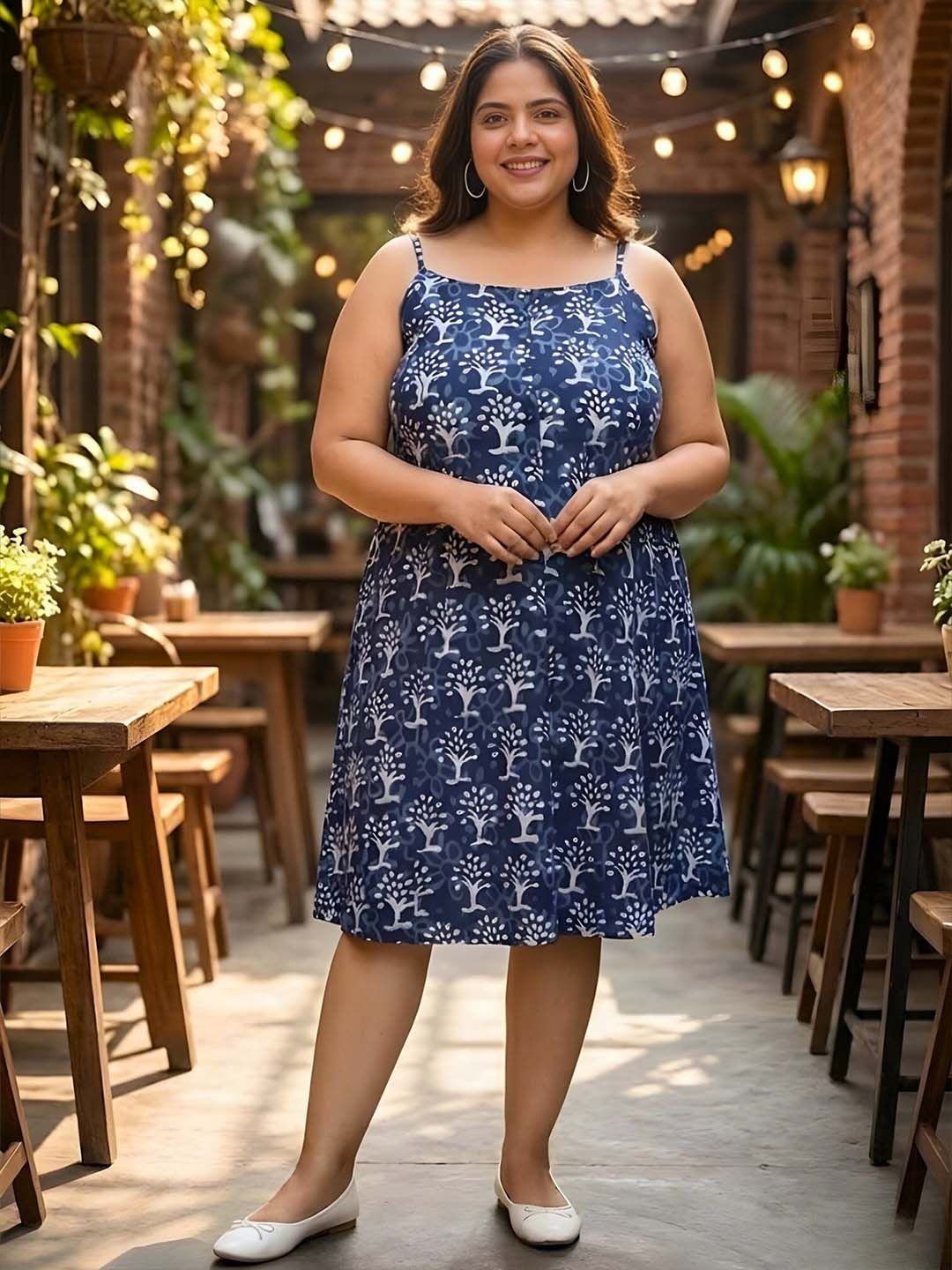 Blue A-Line Hand Block Dress — view 1