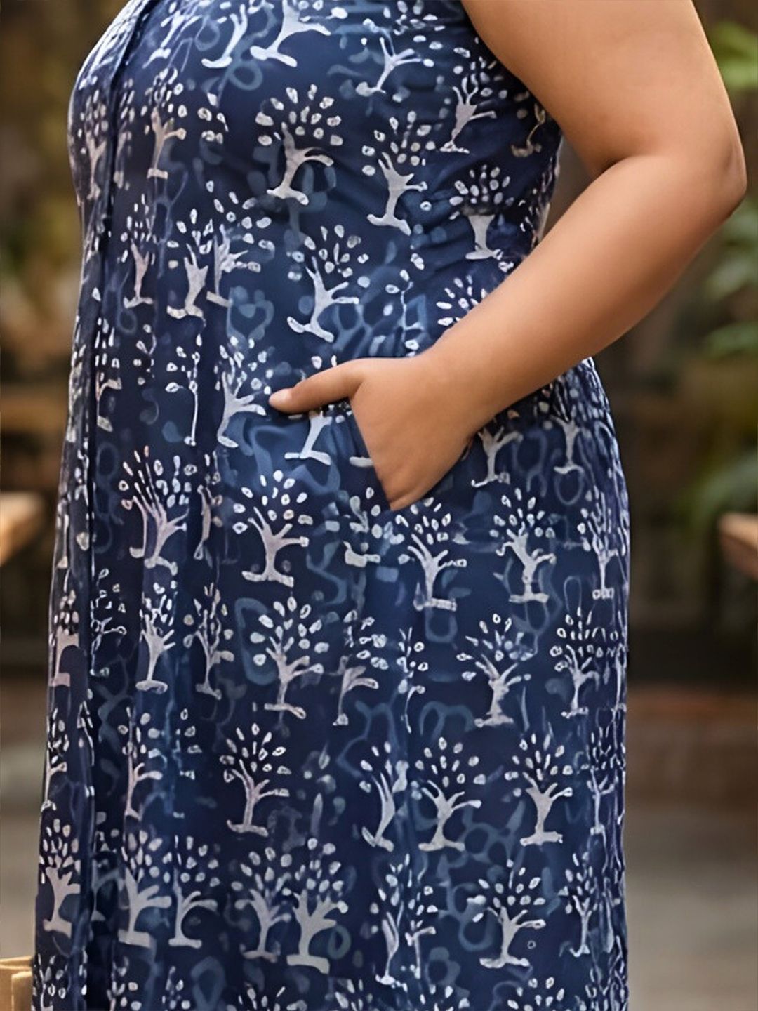 Blue A-Line Hand Block Plus Size Dress — view 2