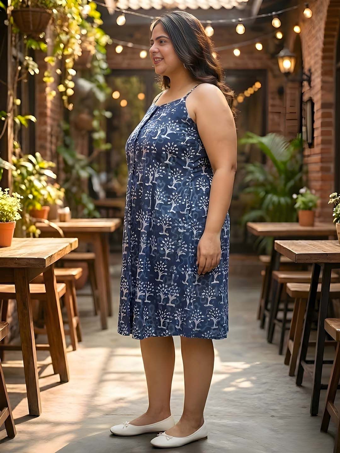 Blue A-Line Hand Block Plus Size Dress — view 4