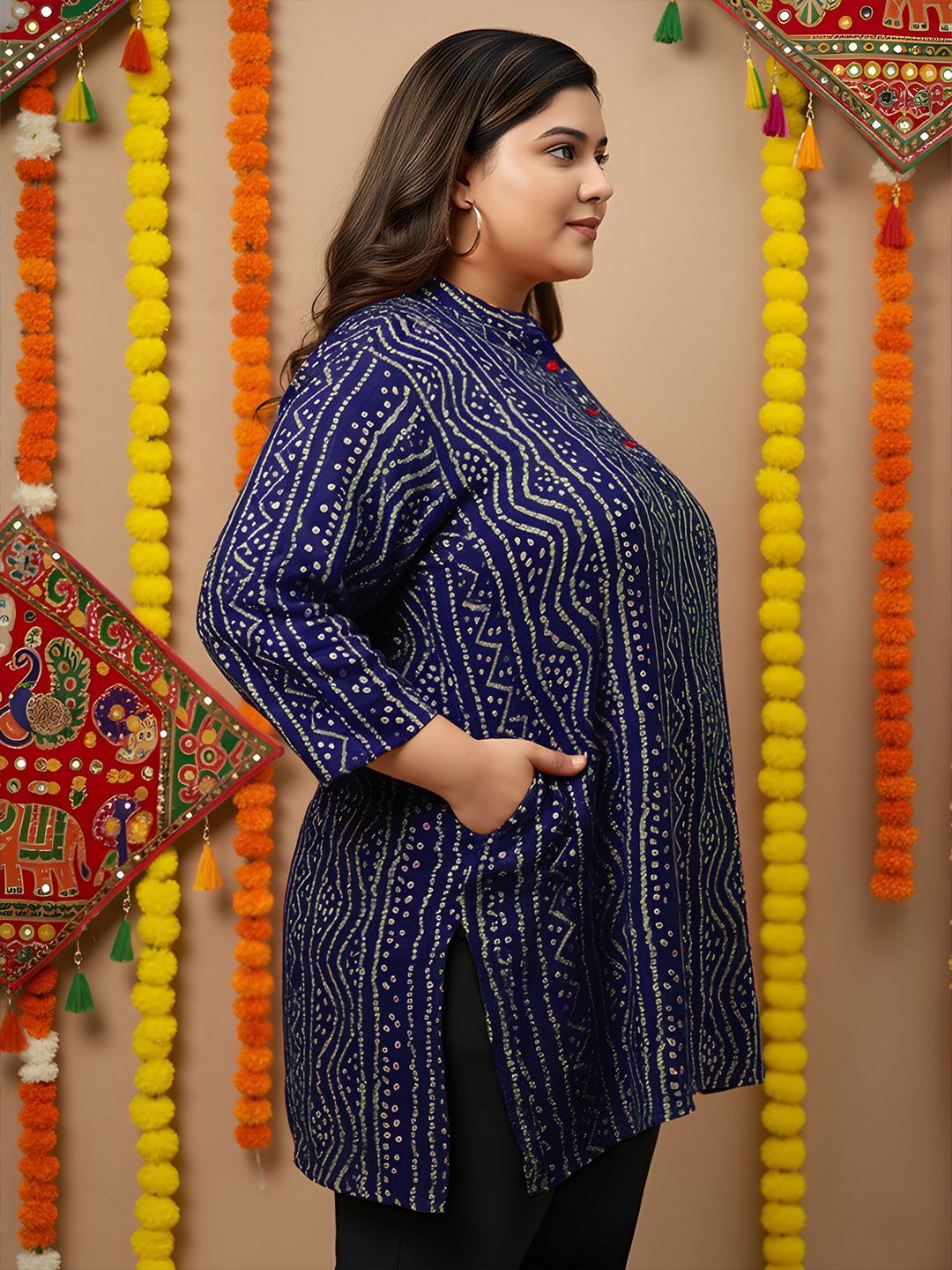 Blue Bandhani Print Plus Size Tunic — view 3