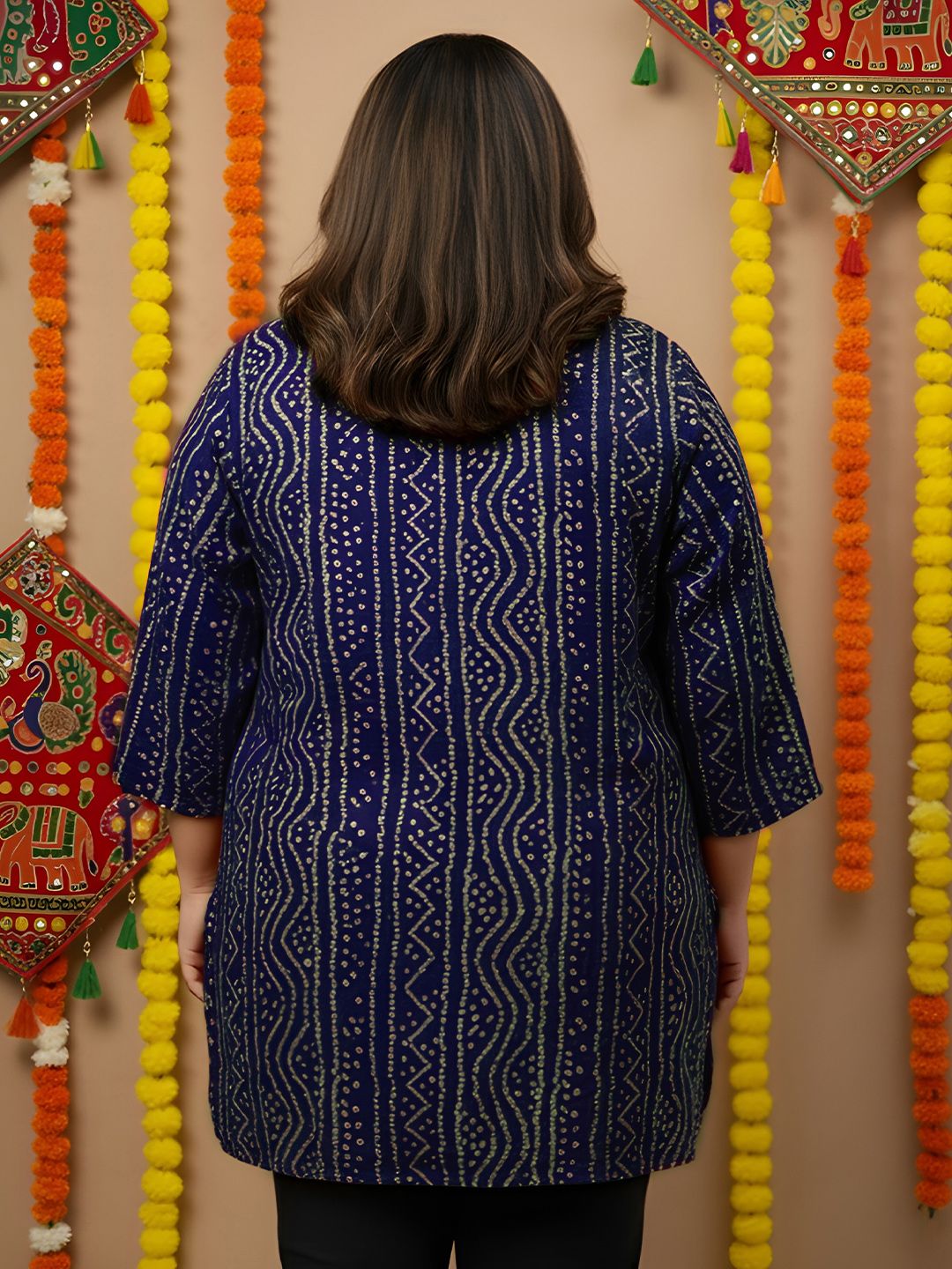 Blue Bandhani Print Plus Size Tunic — view 5