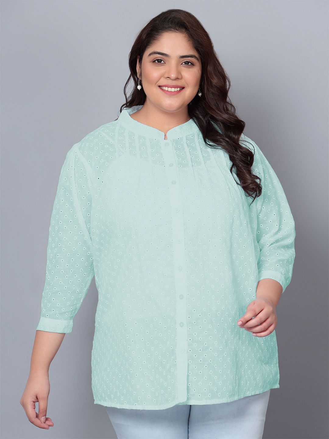 Blue Chikankari Plus Size Tunic — view 1