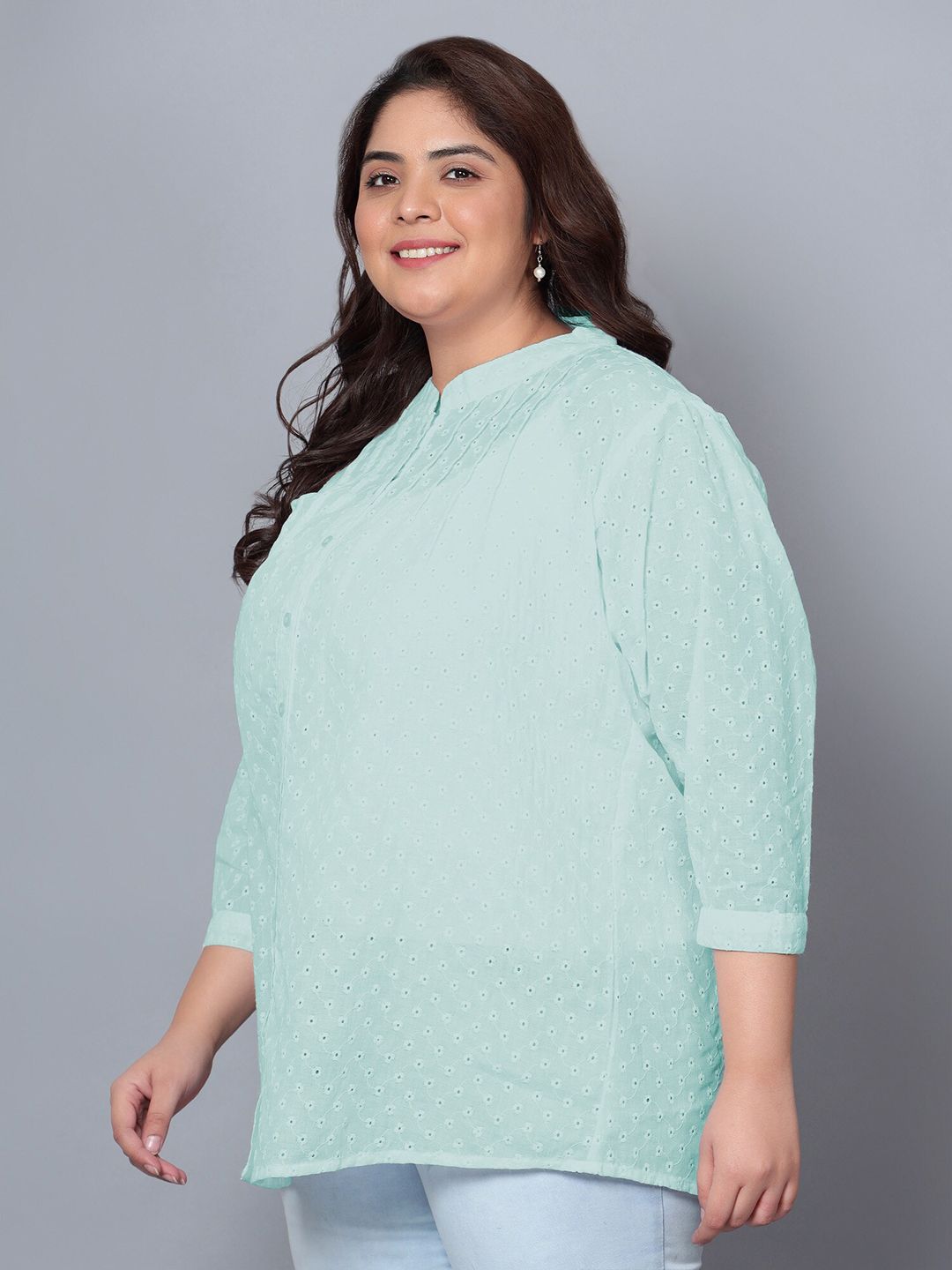 Blue Chikankari Plus Size Tunic — view 4