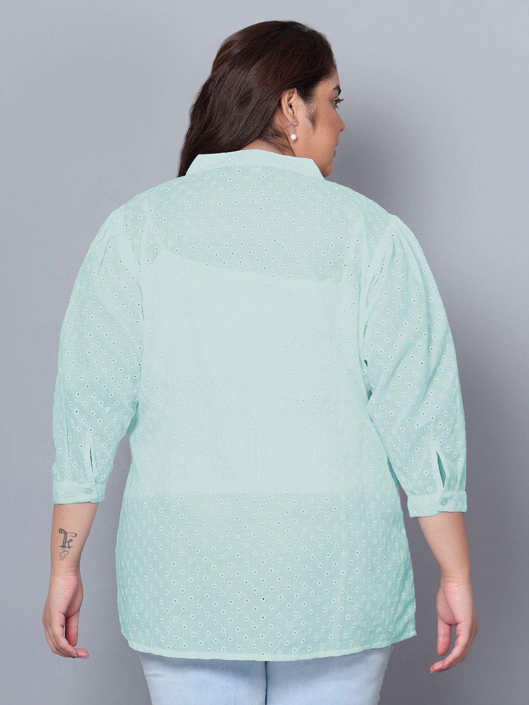 Blue Chikankari Plus Size Tunic — view 5