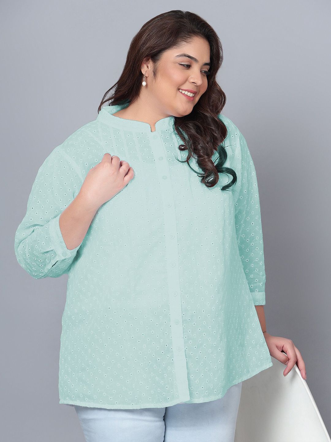 Blue Chikankari Plus Size Tunic — view 7