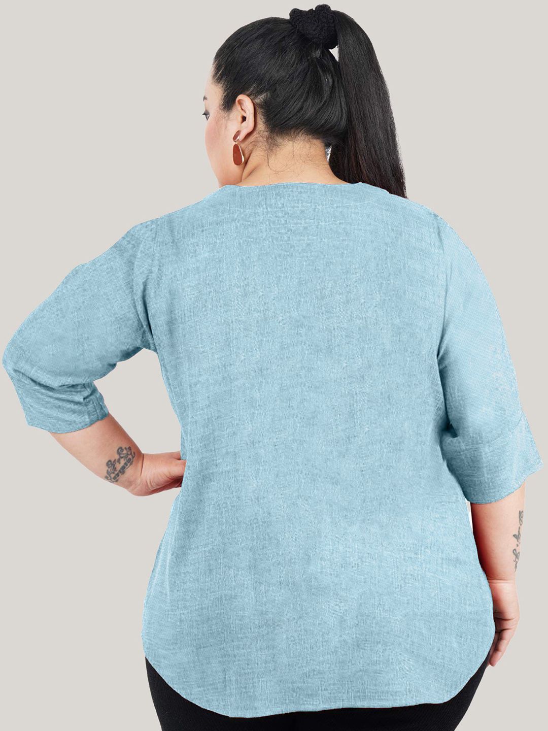 Blue Cotton Linen Plus Size Tunic — view 5