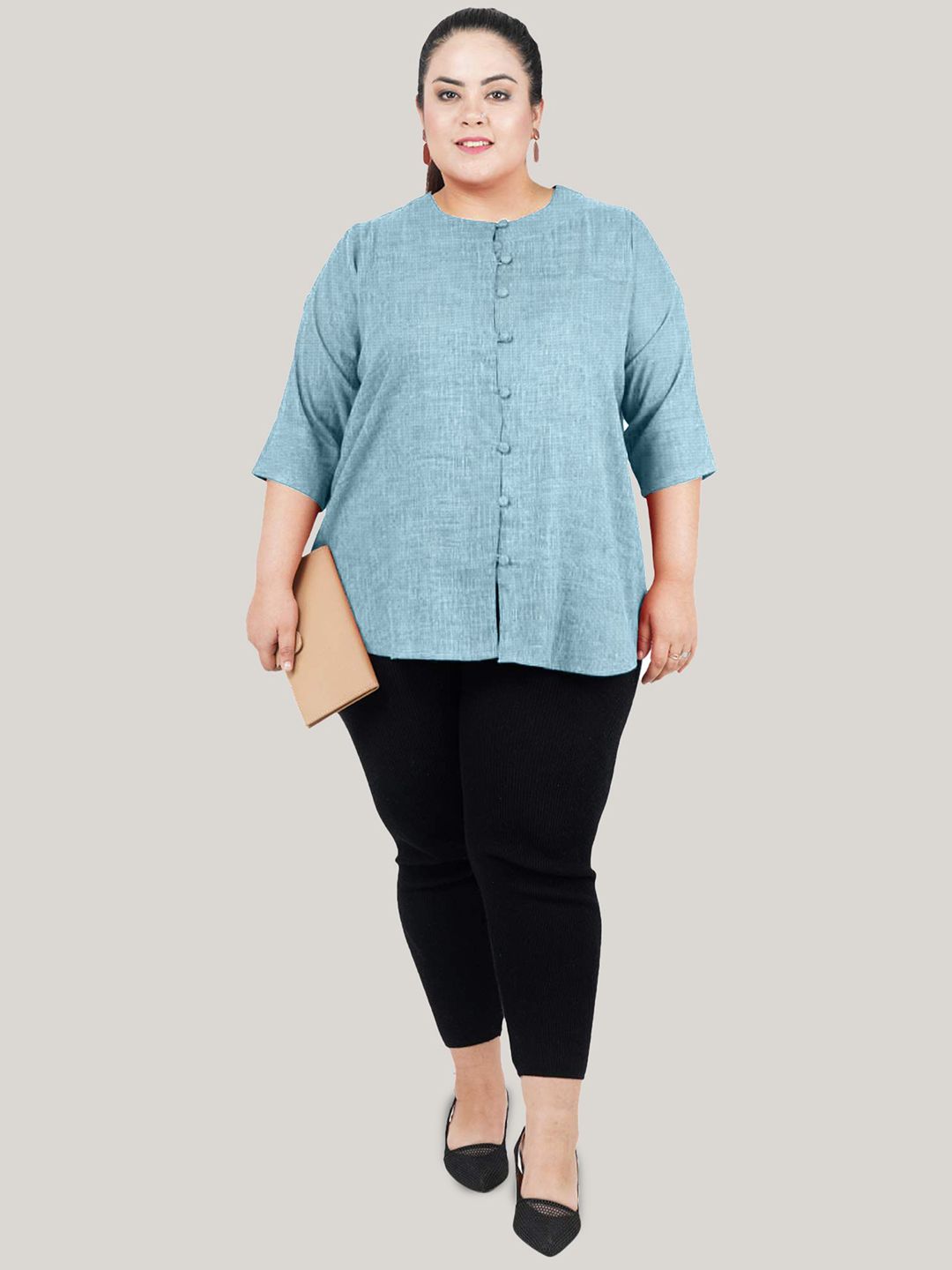 Blue Cotton Linen Plus Size Tunic — view 6
