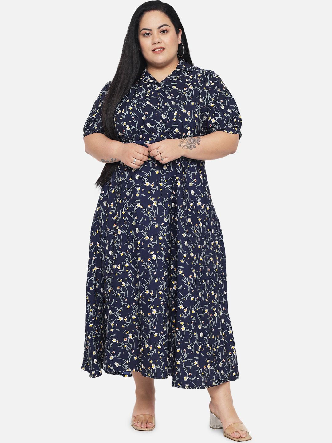 Blue Floral Fit And Flare Dress — view 1