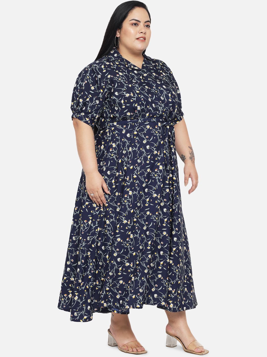 Blue Floral Fit And Flare Dress — view 3