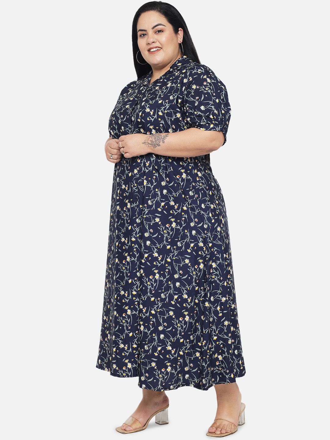 Blue Floral Fit And Flare Dress — view 4