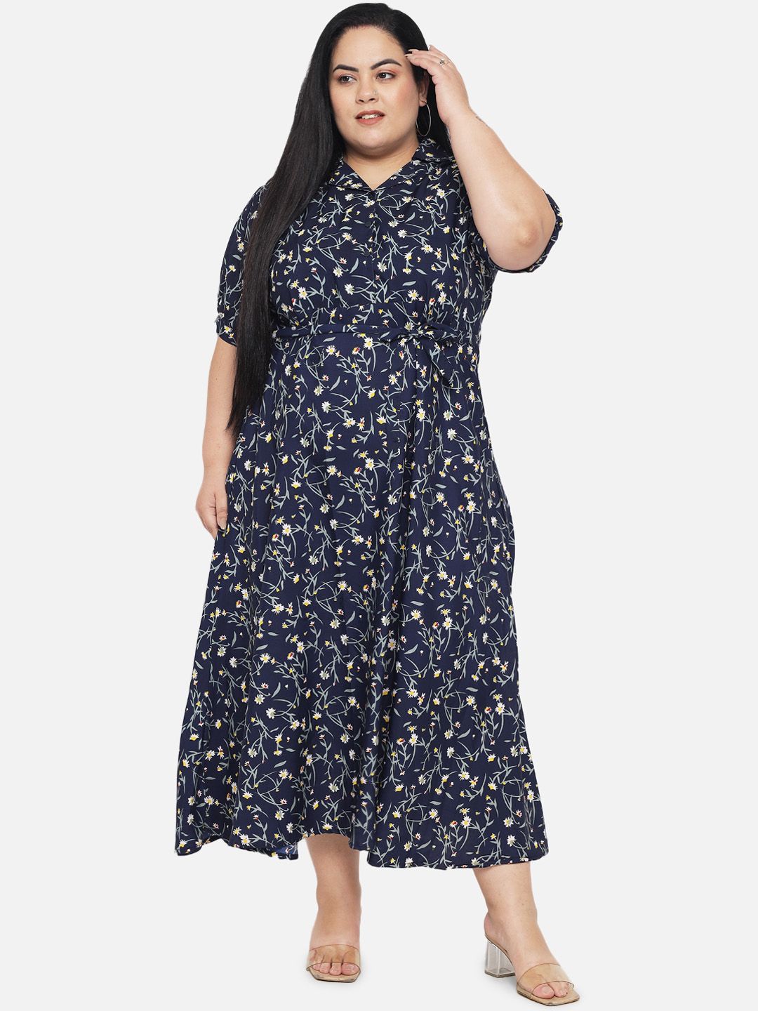 Blue Floral Fit And Flare Dress — view 6