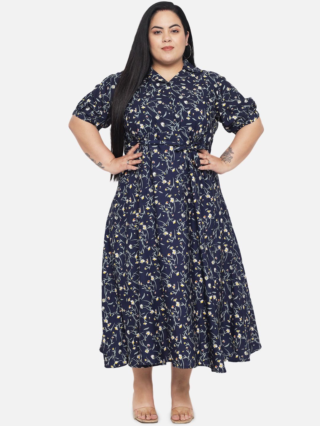 Blue Floral Fit And Flare Dress — view 7