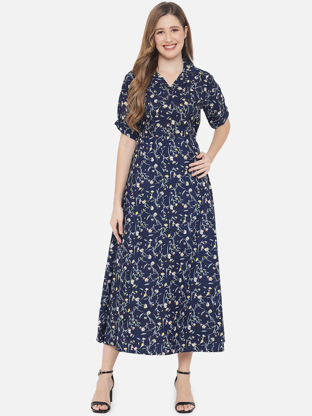Blue Floral Fit And Flare Dress — view 8
