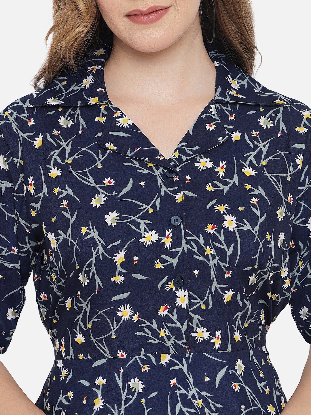 Blue Floral Fit And Flare Dress — view 9