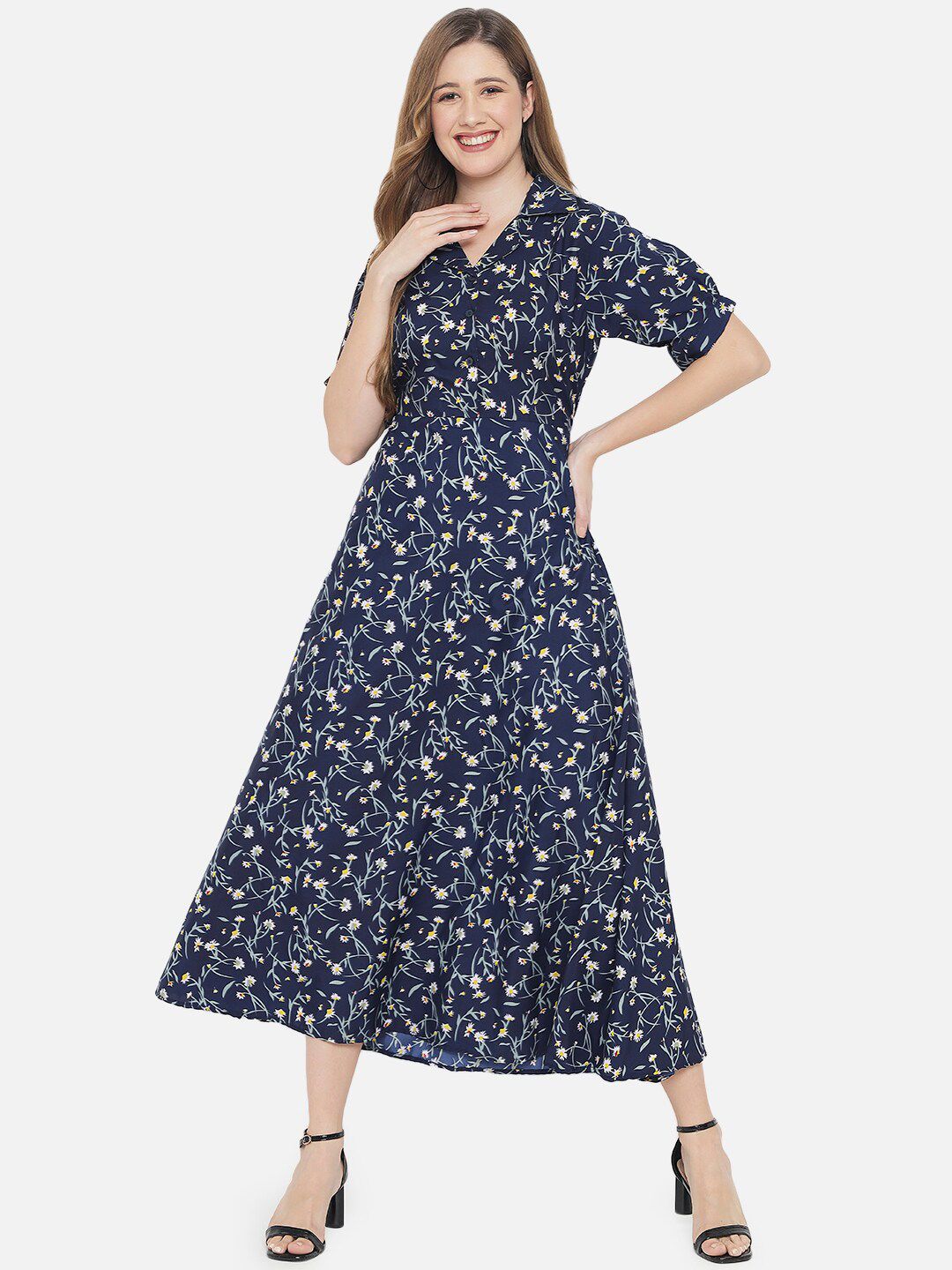 Blue Floral Fit And Flare Dress — view 13