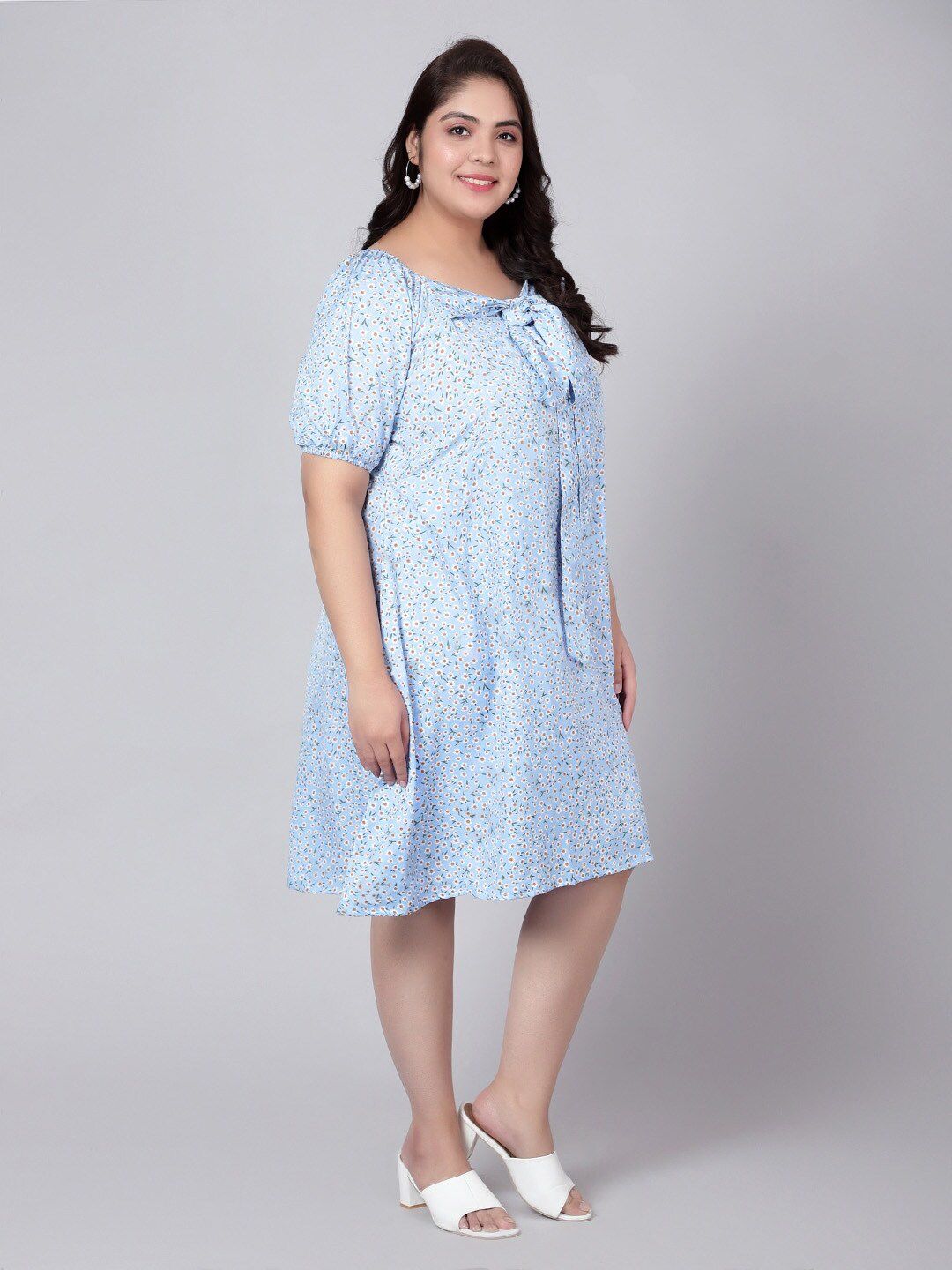 Blue Floral Smock Dress — view 3