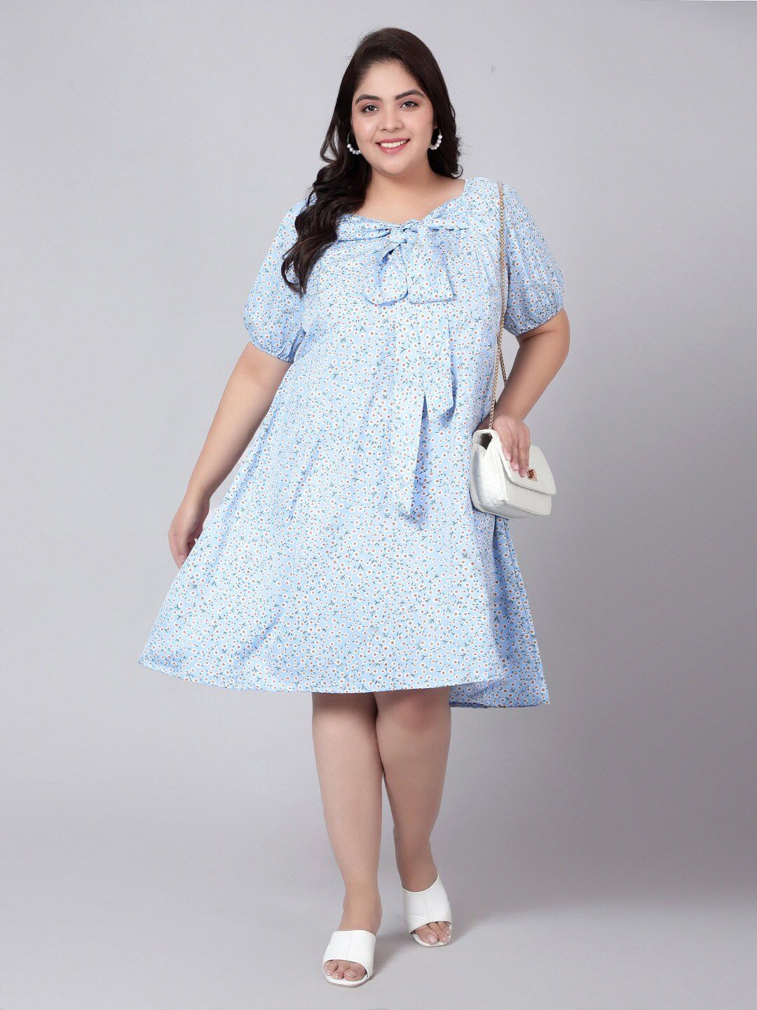 Blue Floral Smock Plus Size Dress — view 5