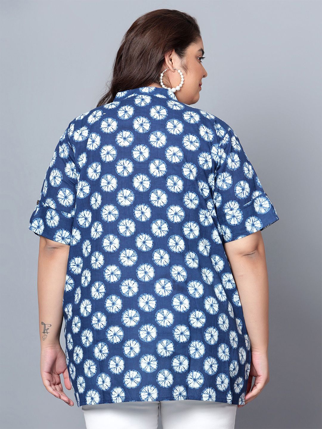 Blue Geometric Cotton Plus Size Tunic — view 5