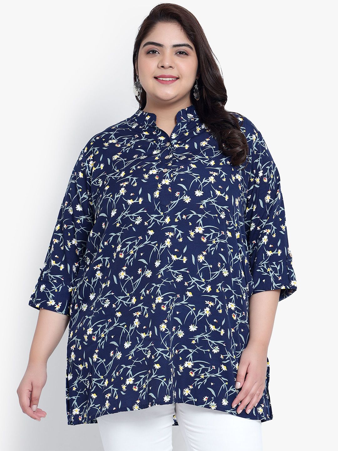 Blue Grassprint Plus Size Tunic — view 1