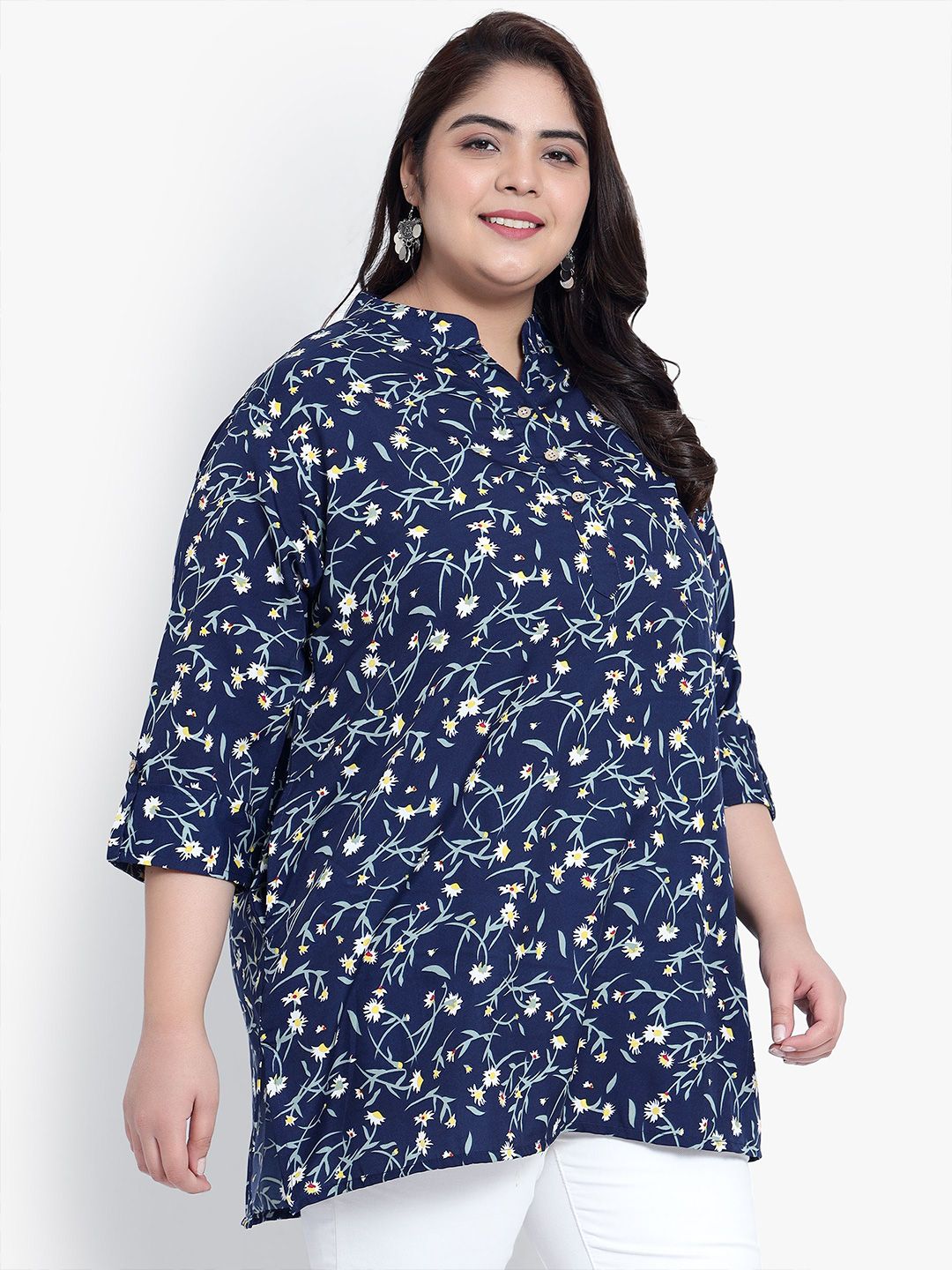 Blue Grassprint Plus Size Tunic — view 3