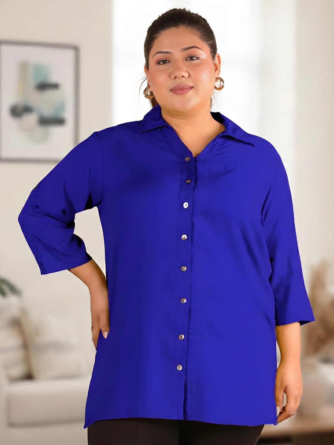Blue Longline Plus Size Shirt — view 1