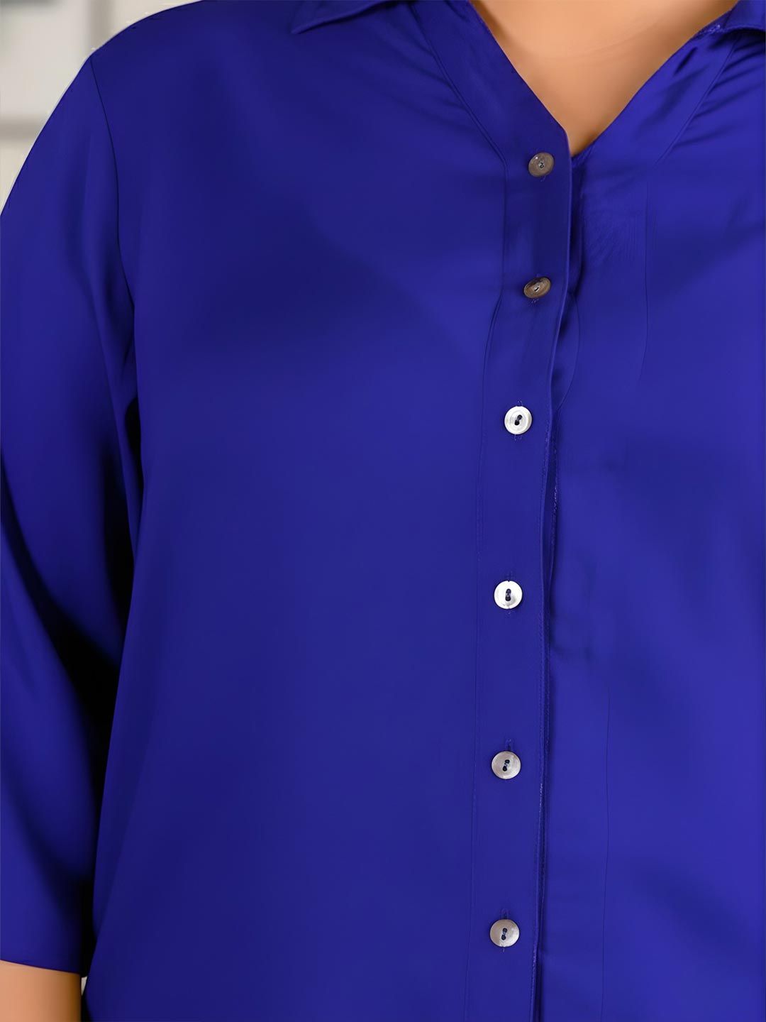Blue Longline Plus Size Shirt — view 2