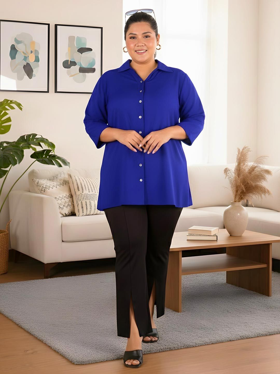 Blue Longline Plus Size Shirt — view 7