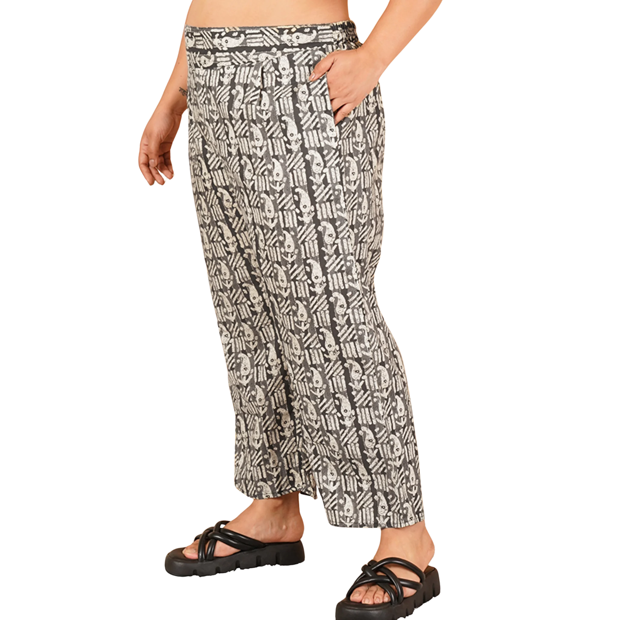 Black Paisley Print Plus Size Trouser