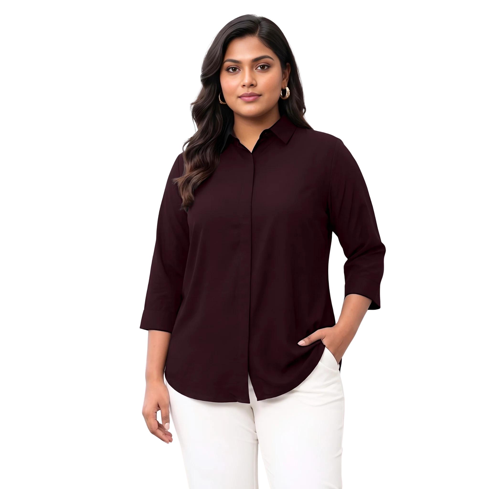 Brown Rayon Concealed Plus Size Tunic