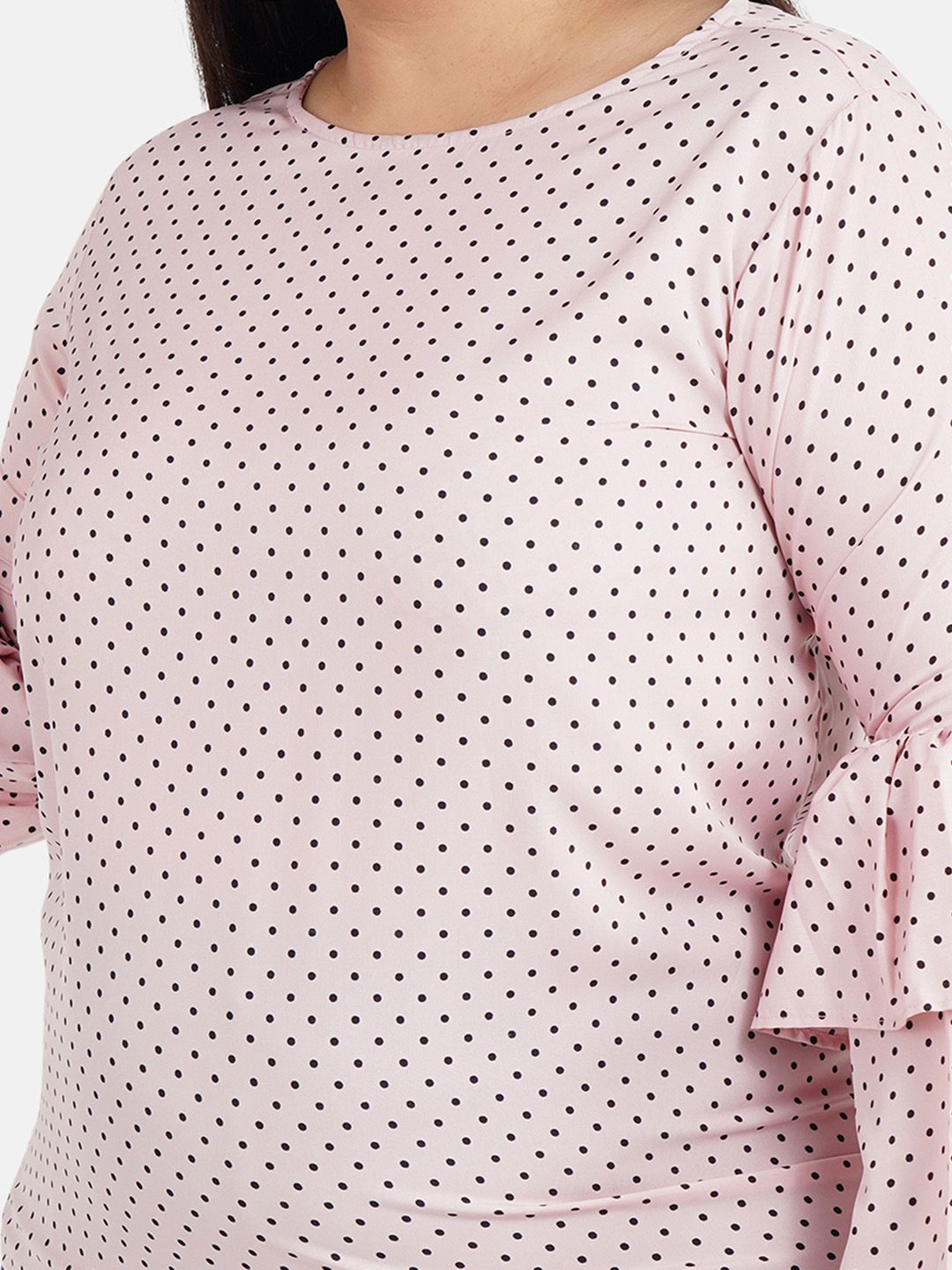 Pink Polka Dot Flared Top — view 2