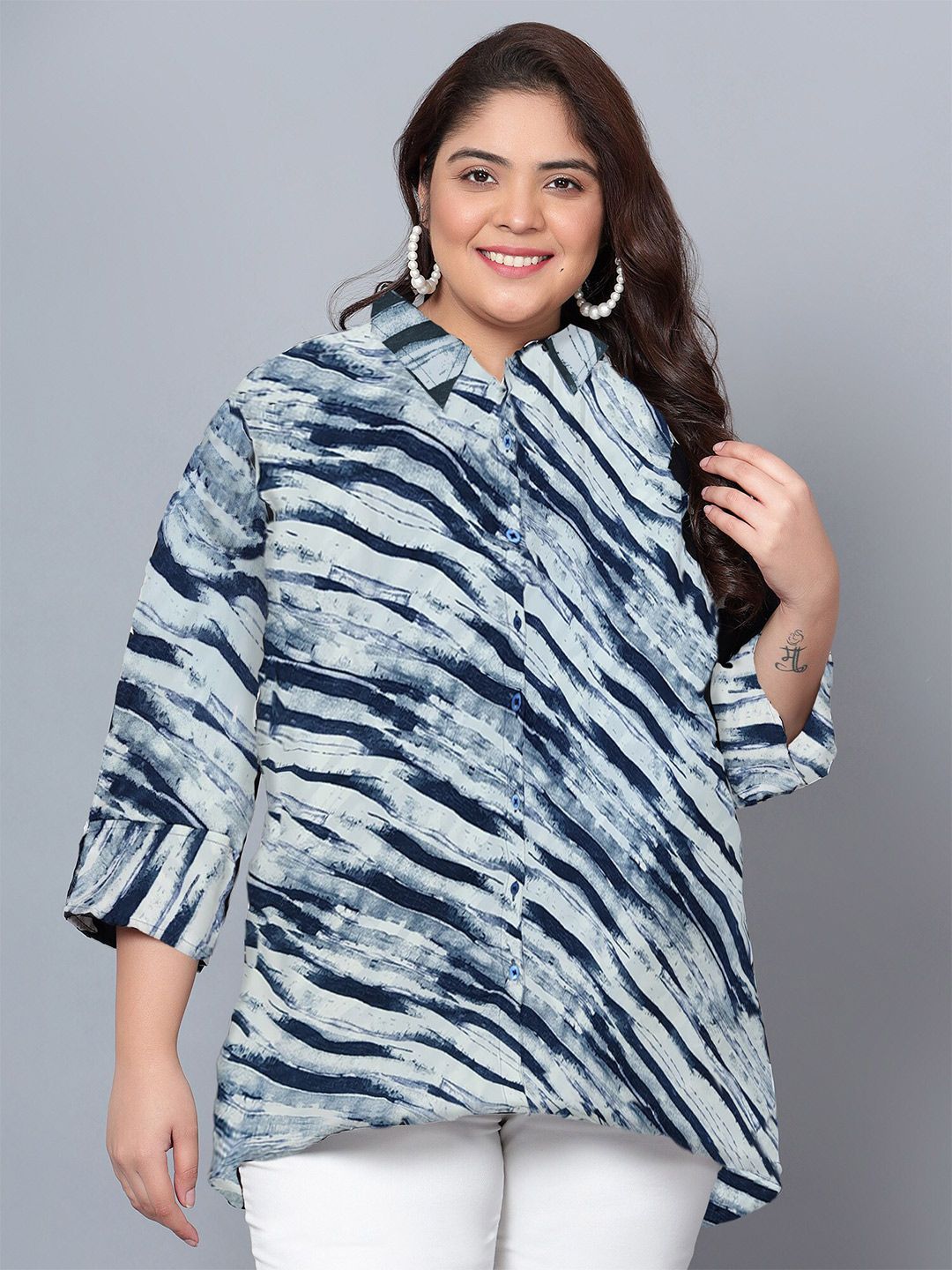 Blue Leheriya Print Plus Size Shirt — view 1