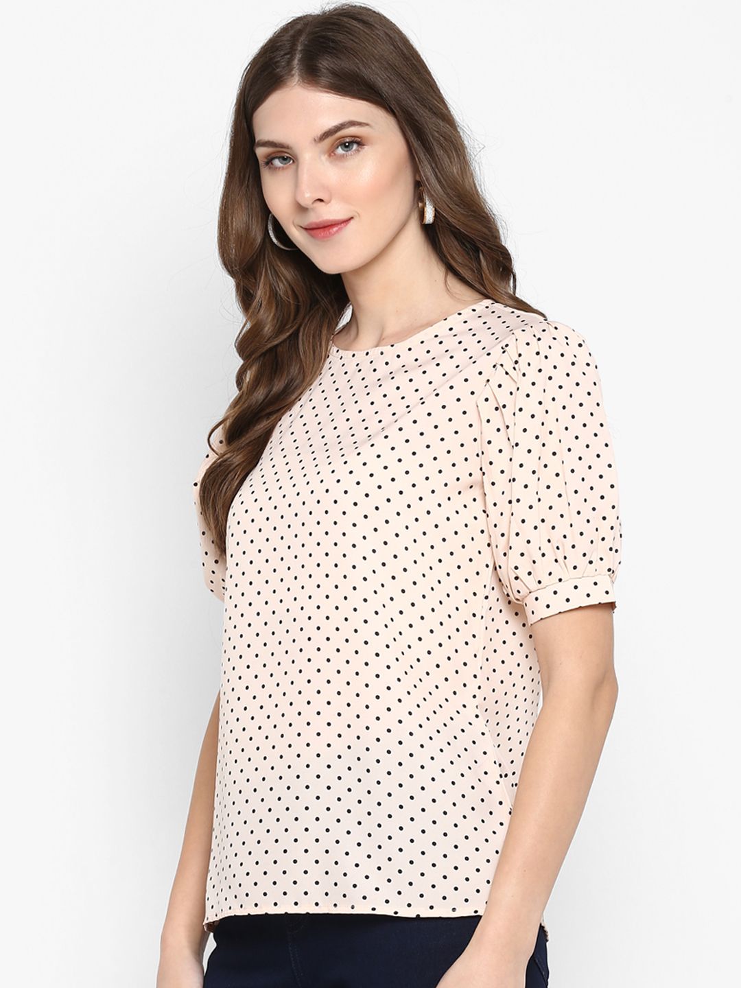 Peach Polka Dot Puff Sleeve Top — view 8