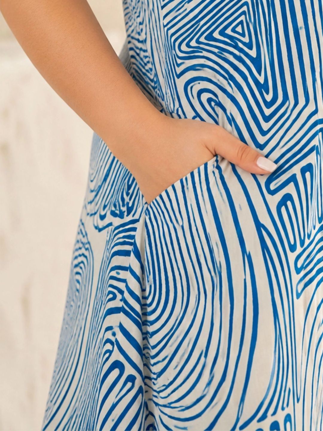 Blue Abstract Print Midi Dress — view 5