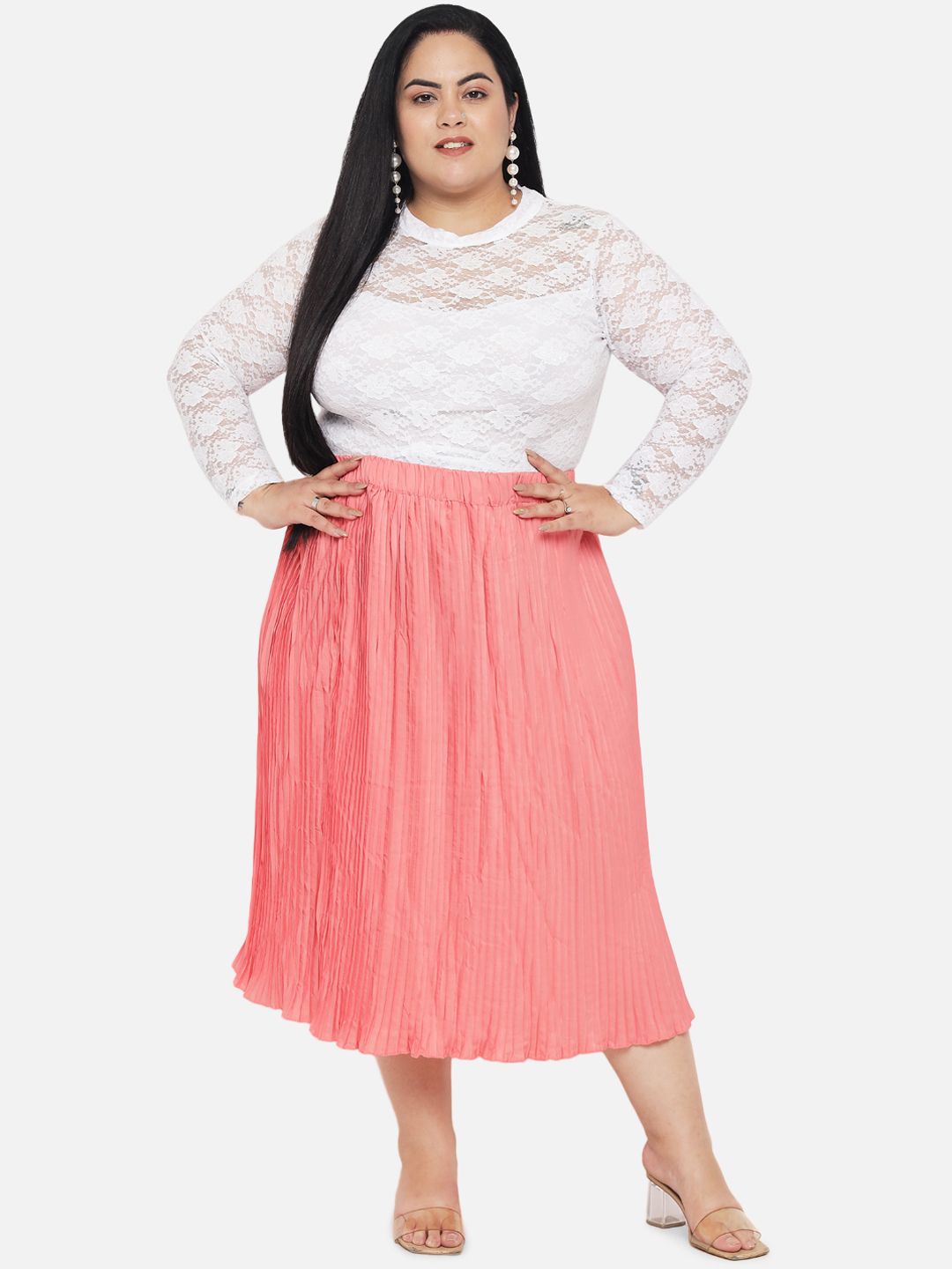 Peach Accordion Pleat Skirt — view 5