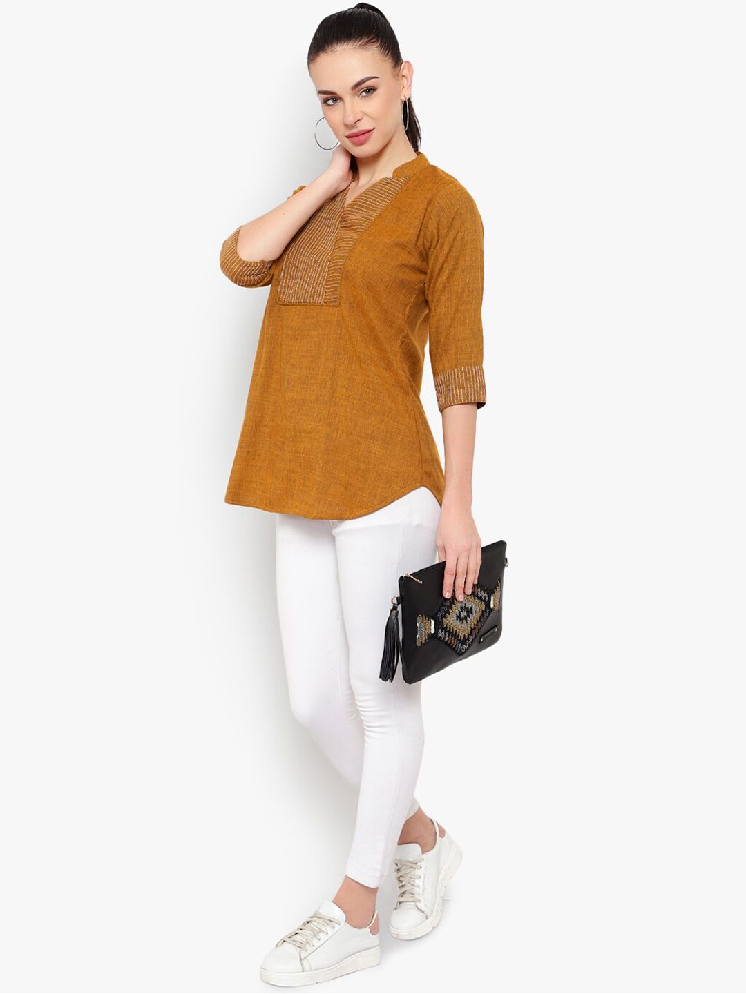 Mustard Solid Embroidered Tunic — view 7