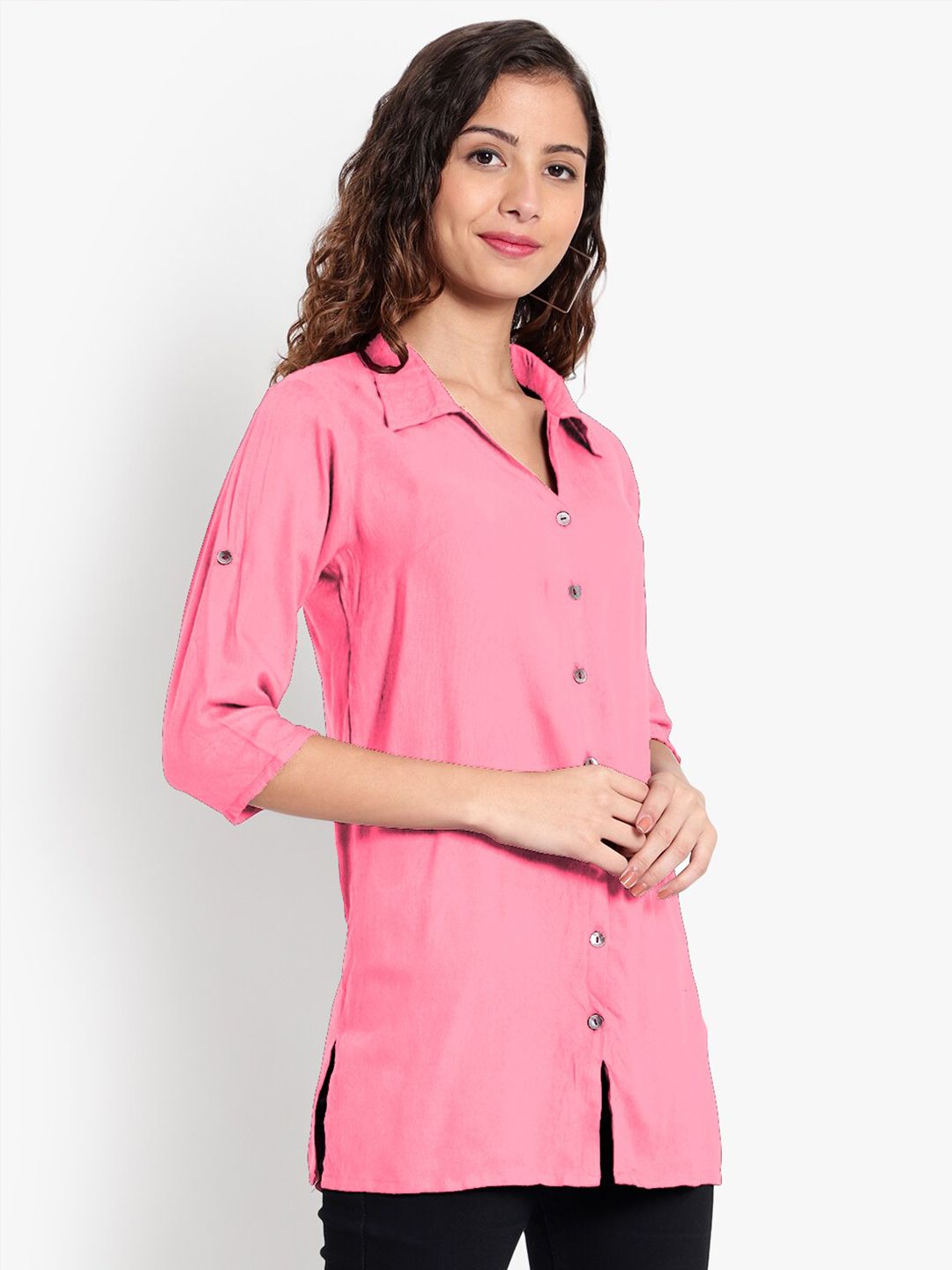 Pink Longline Plus Size Shirt — view 10