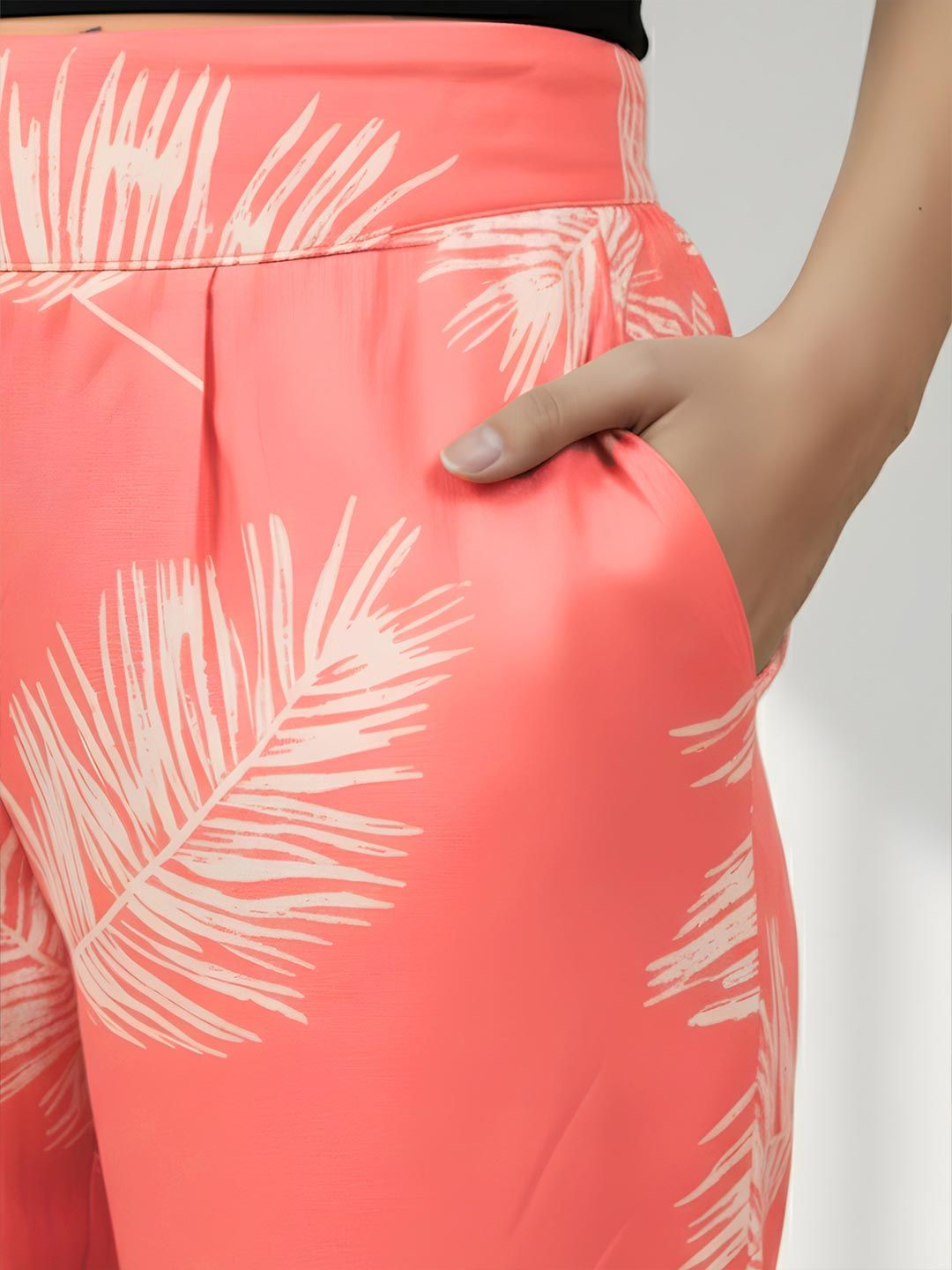 Pink Leaf Print Trousers — view 7