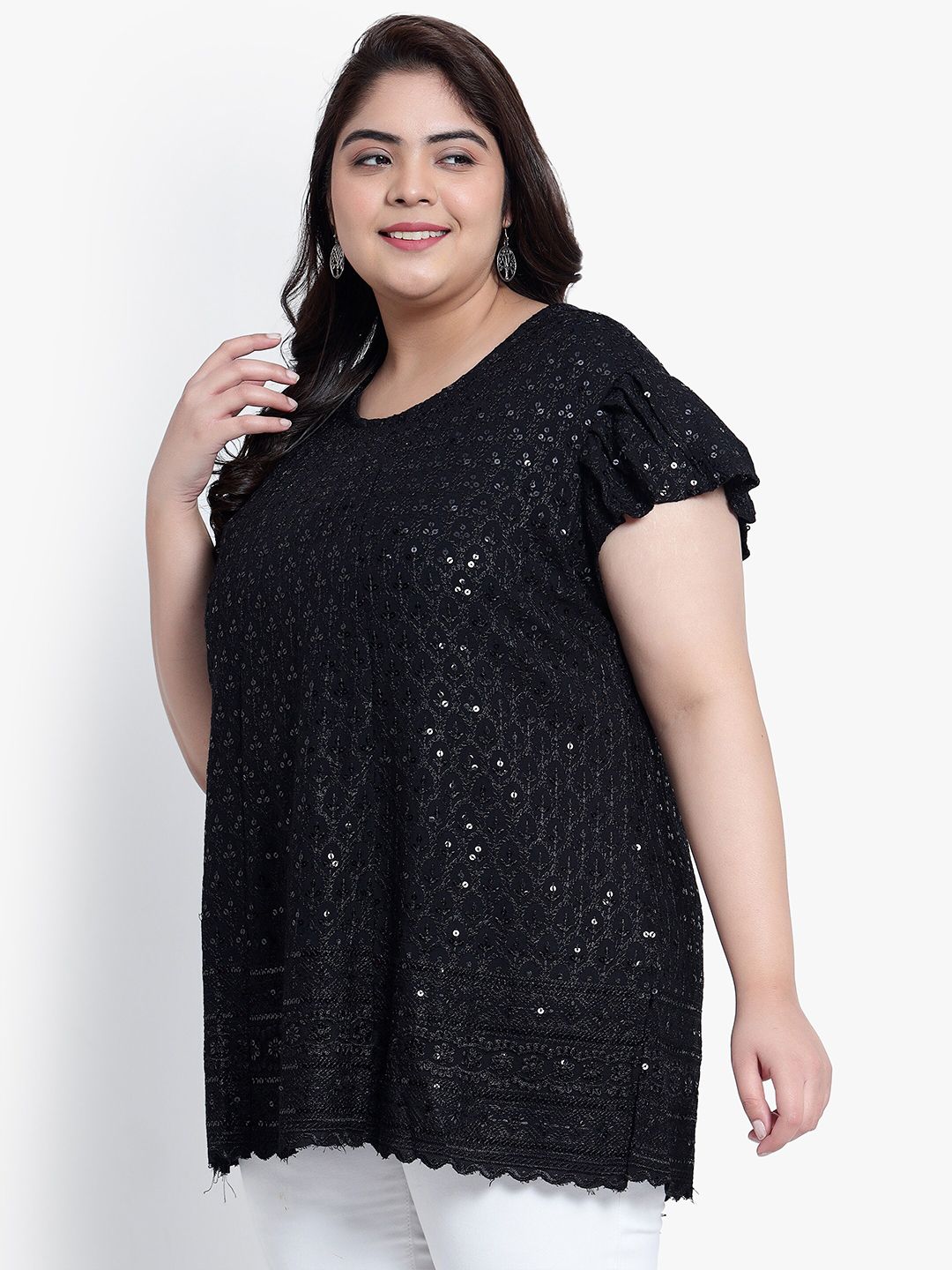Black Embroidered Sequin Plus Size Tunic — view 4