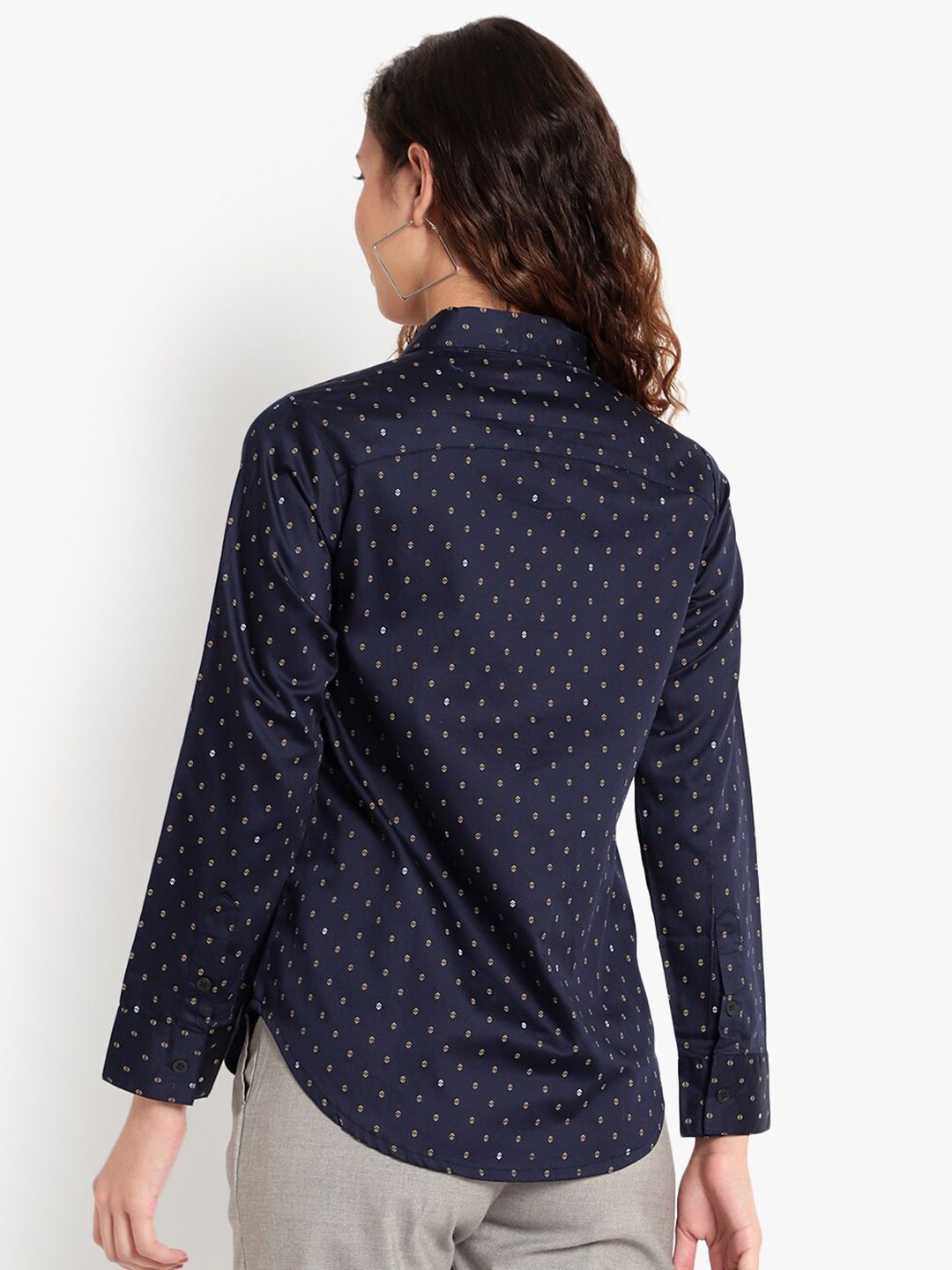 Blue Print Formal Plus Size Shirt — view 5
