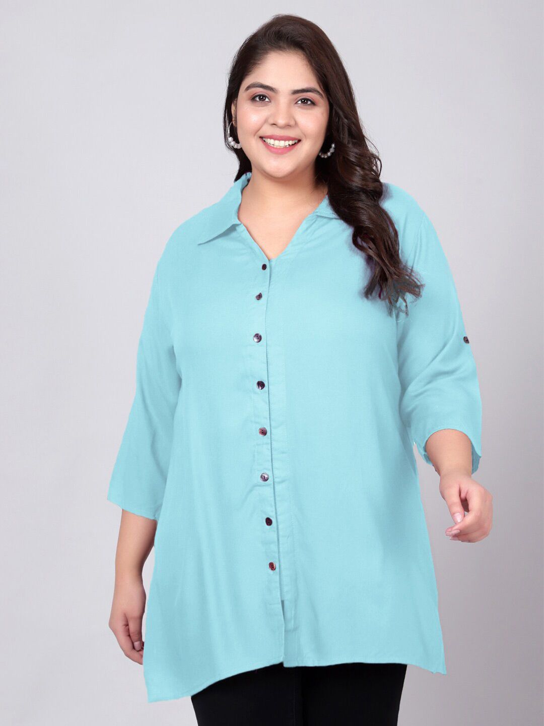 Light Blue Longline Plus Size Shirt — view 1