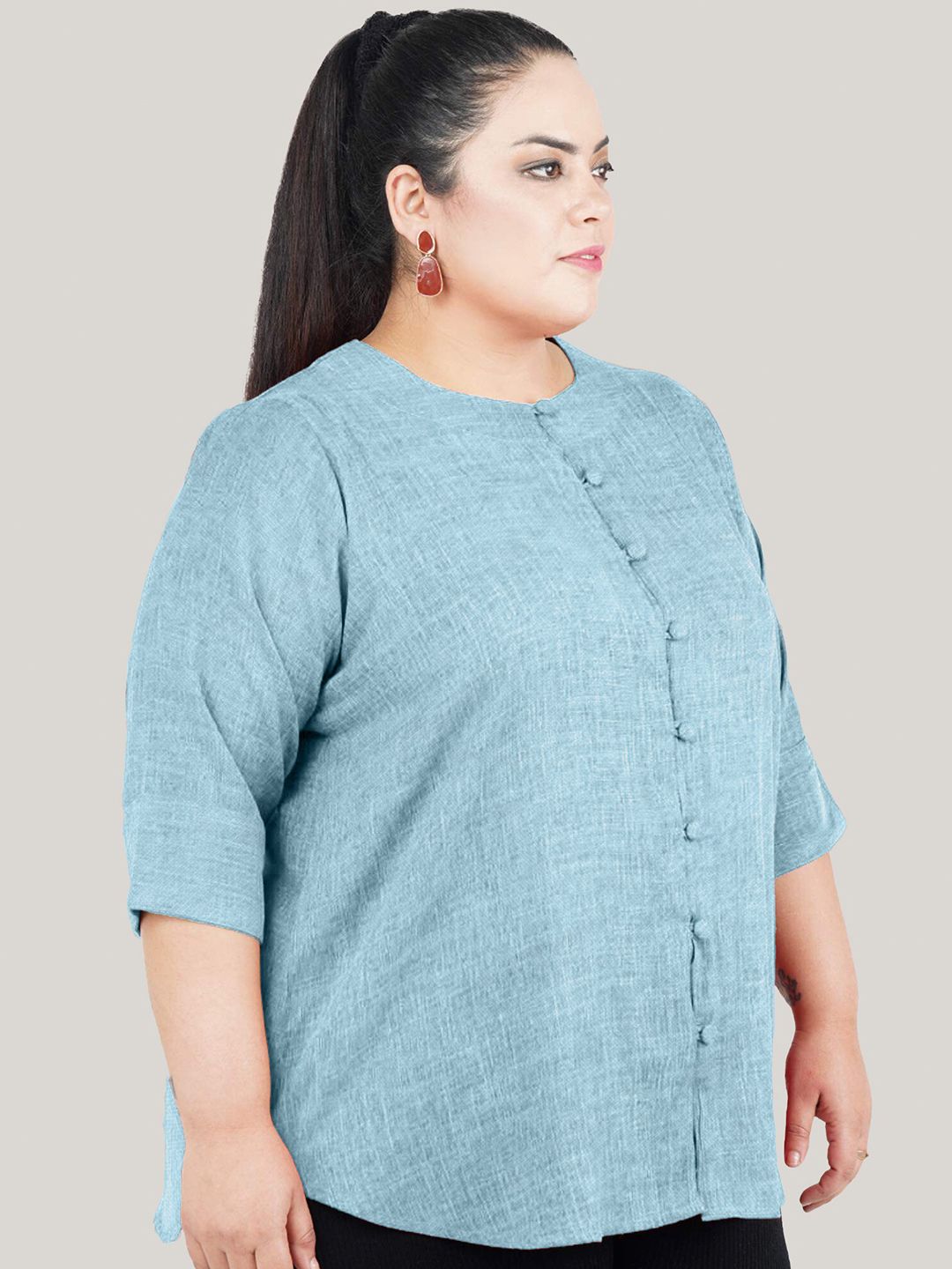 Blue Cotton Linen Tunic — view 3