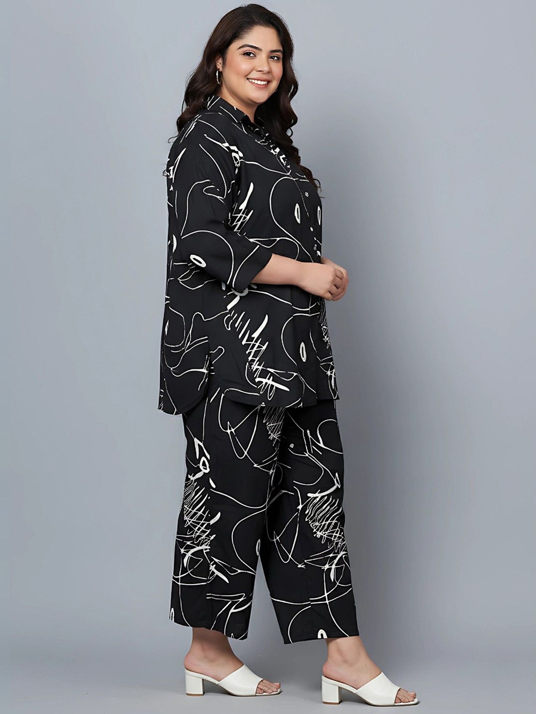 Black Scribble Print Plus Size Co-Ord Set — view 3