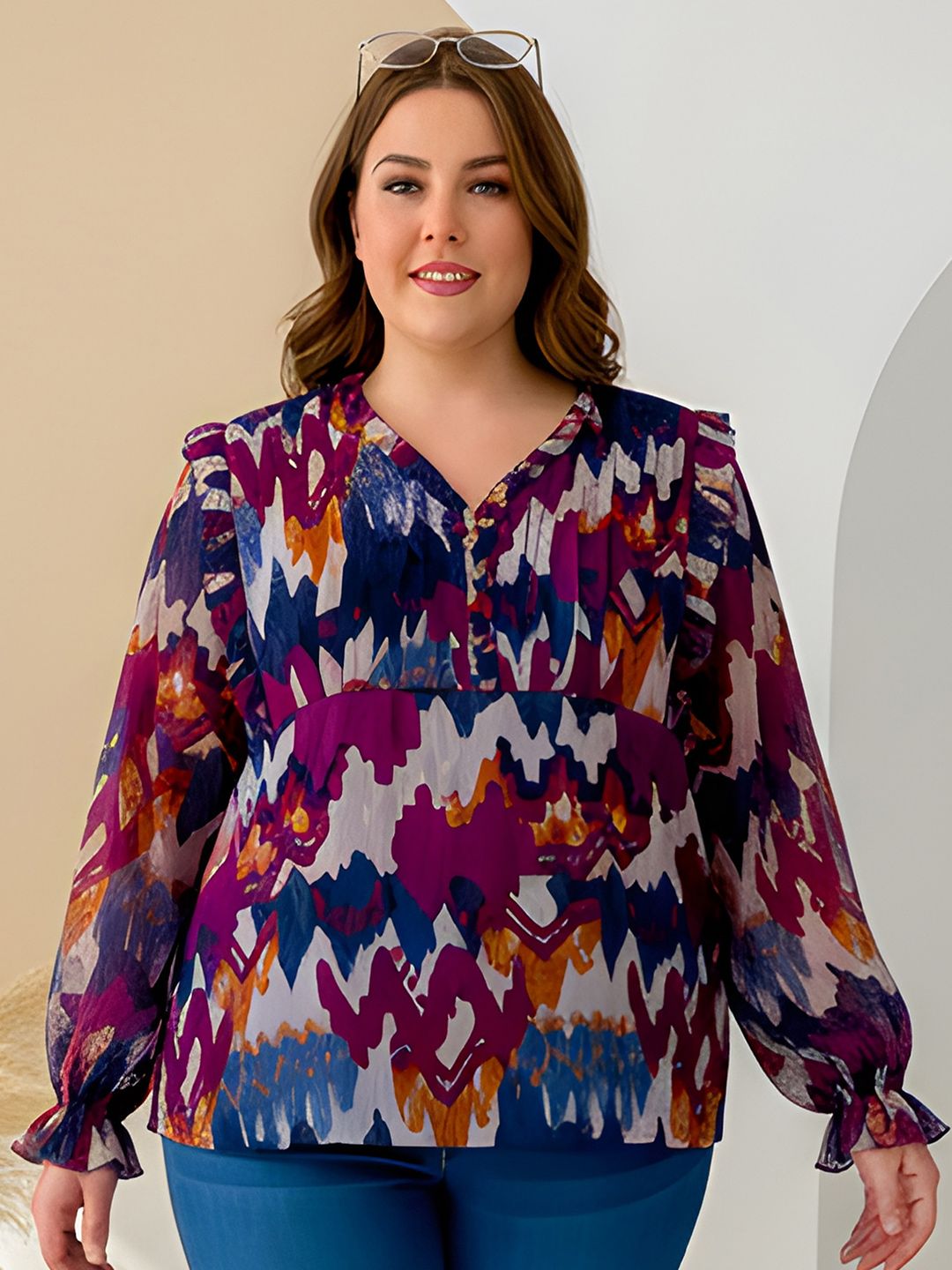 Abstract Print Georgette Plus Size Tunic — view 1