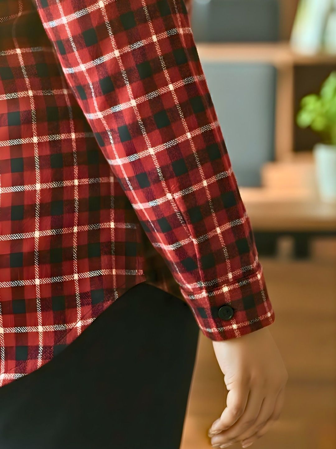 Red Woolen Checkered Plus Size Shirt — view 5